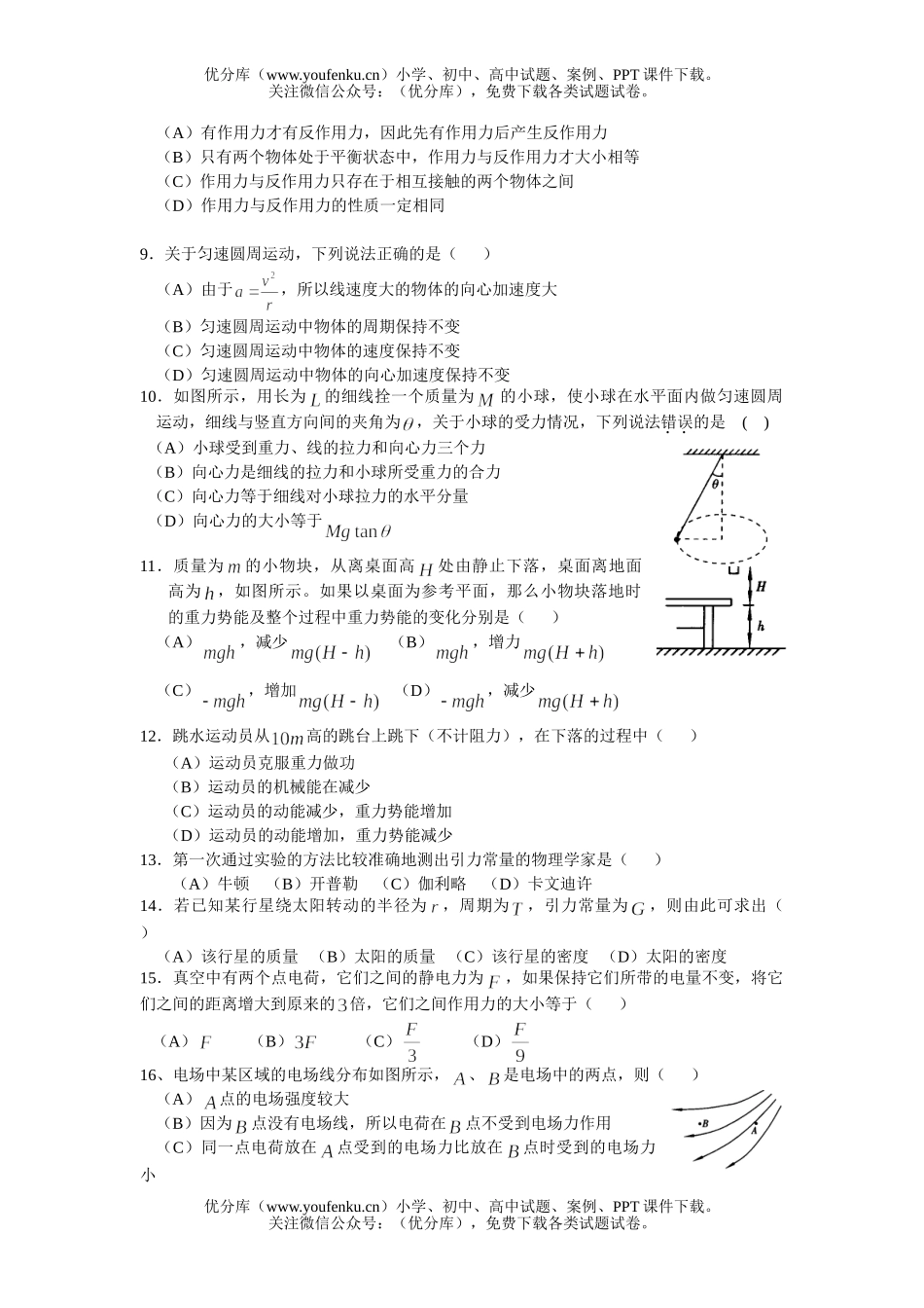 高考物理高考学业水平测试模拟卷6试卷_第2页