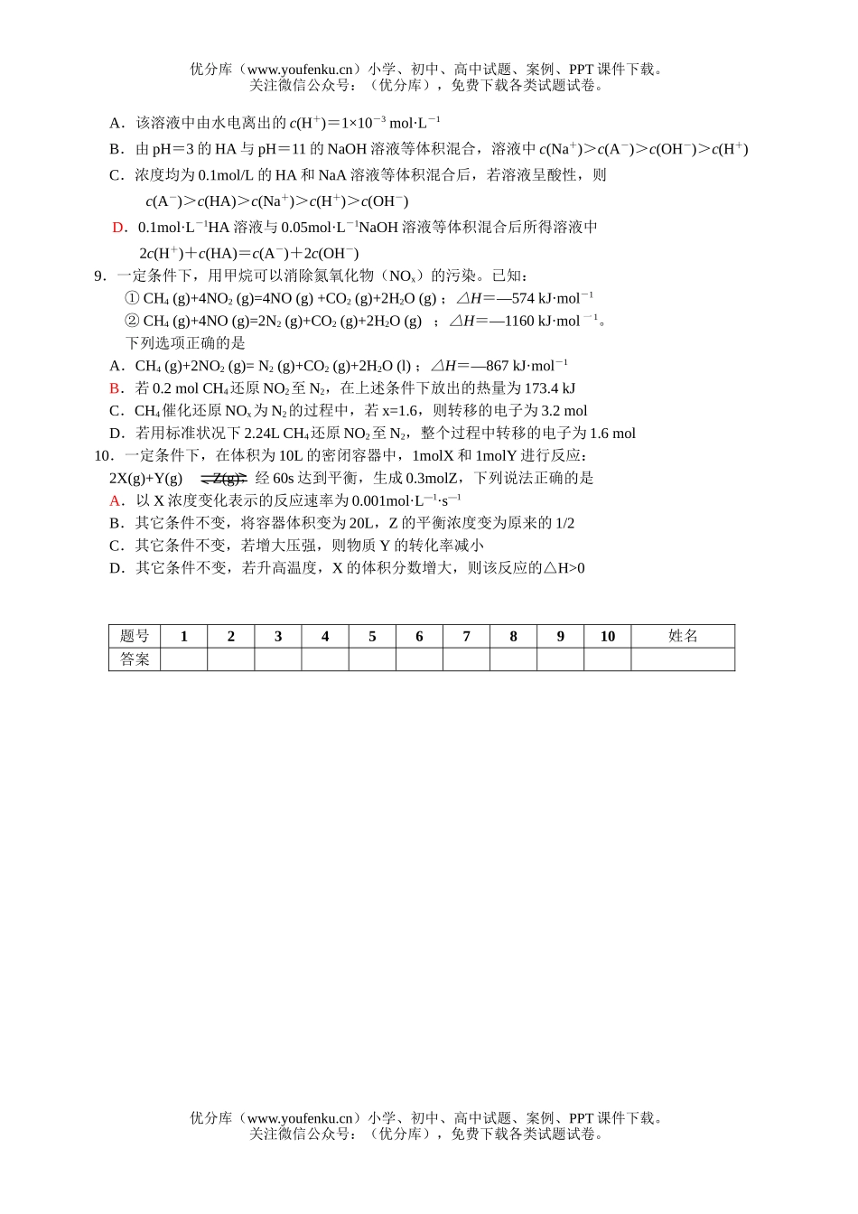 高考化学高考课前选择题练习16试卷_第2页