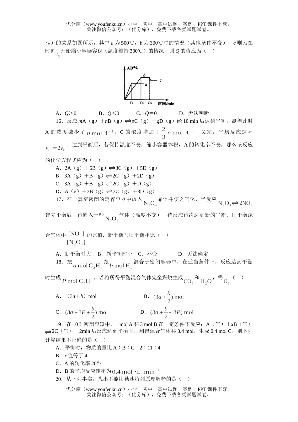 高考化学高考热点专题测：专题二 反应速率与平衡试卷_第3页