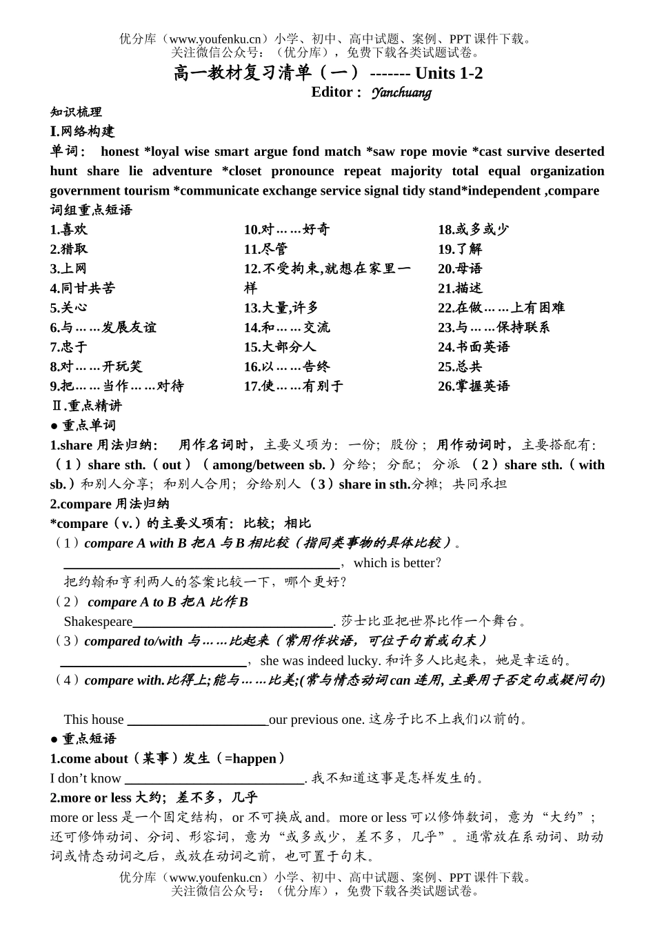 高考英语高考第一轮复习练习1试卷_第1页