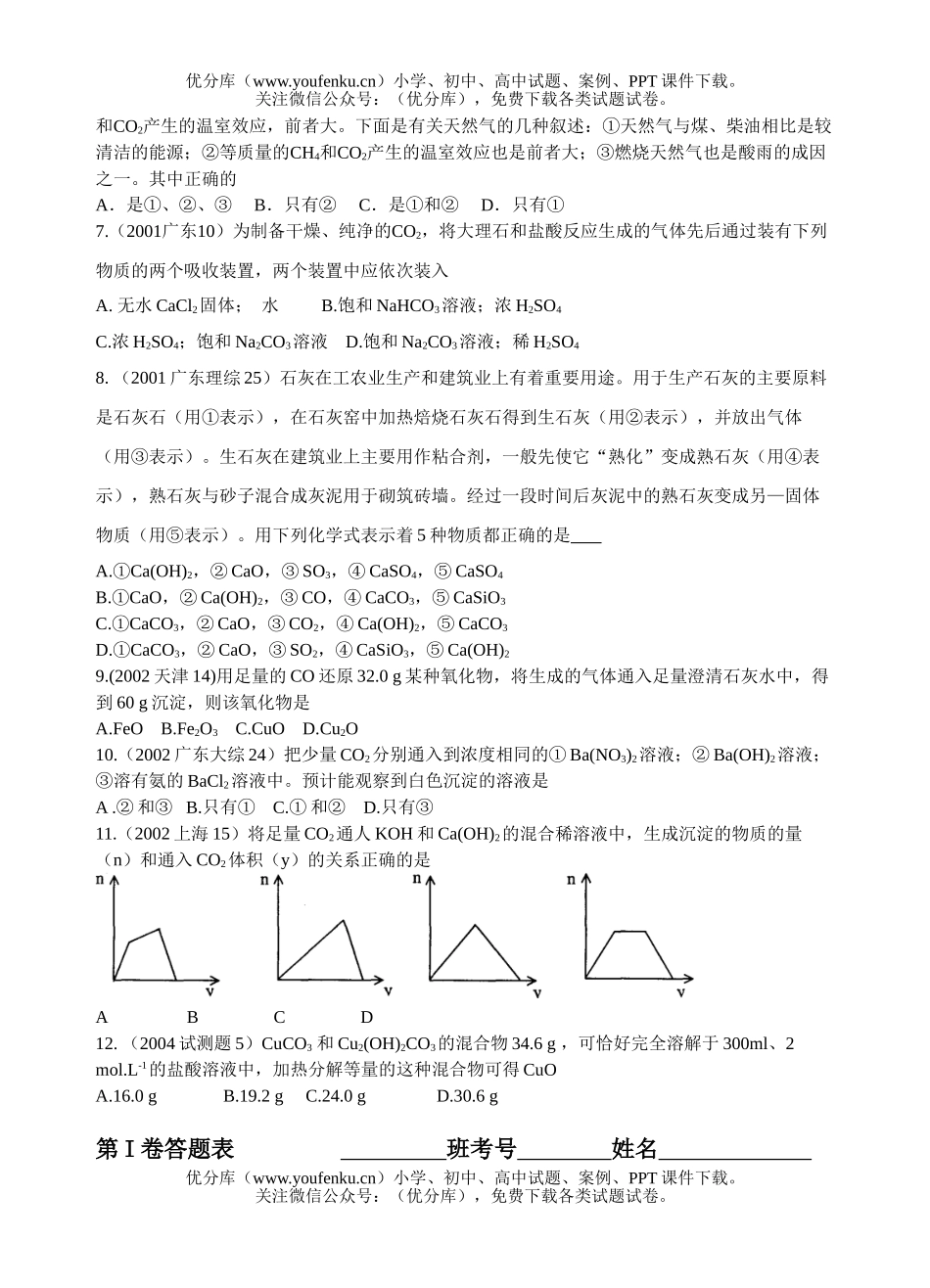 高考化学高考复习单元测试(7)—碳族元素 无机非金属材料试卷_第2页