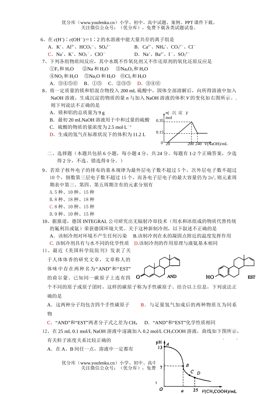 高考化学08届高考复习模拟考试卷_第1页