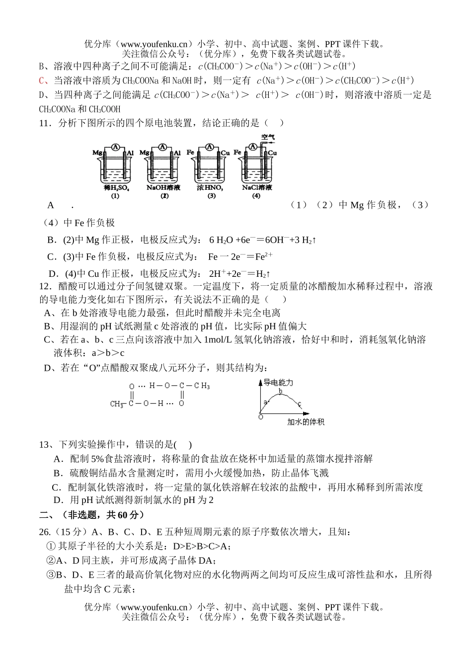 高考化学高考理科综合训练题(五)试卷_第2页