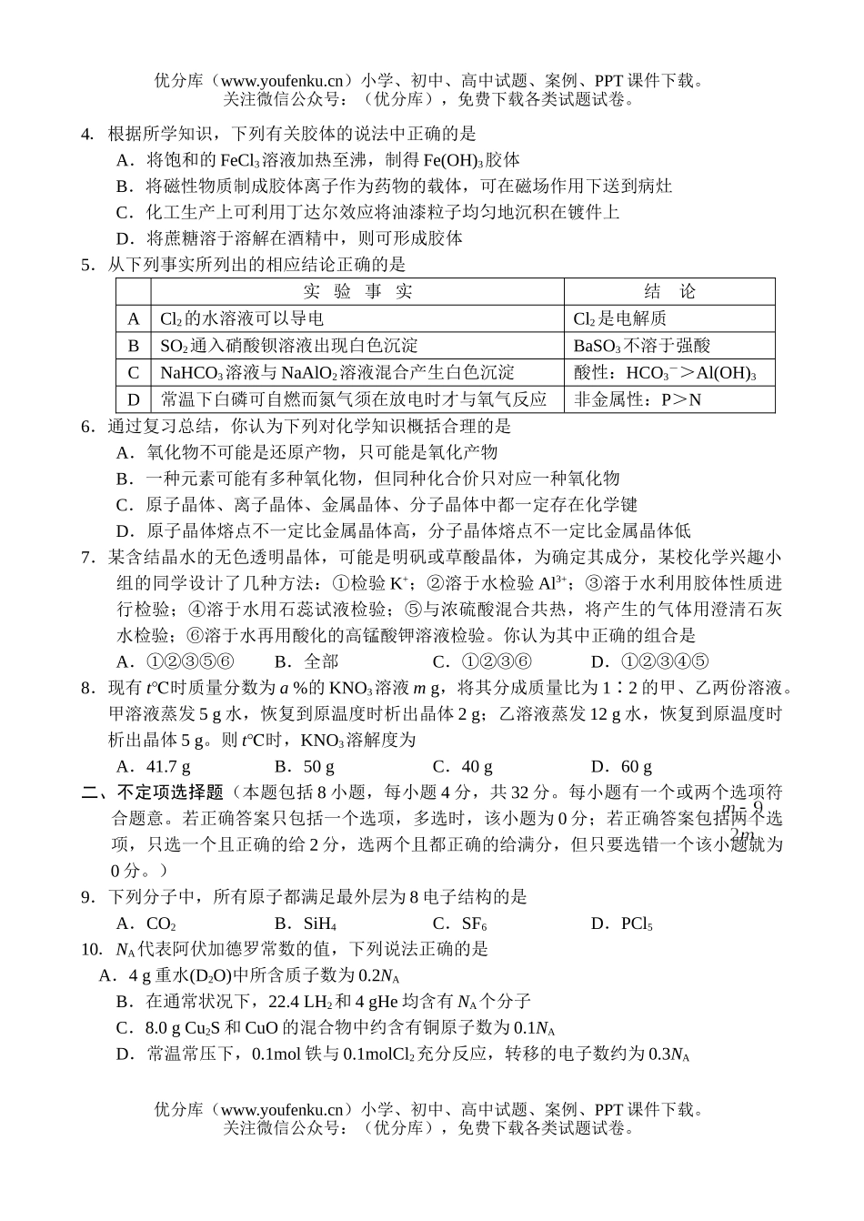 高考化学08届高考复习备考11试卷_第2页