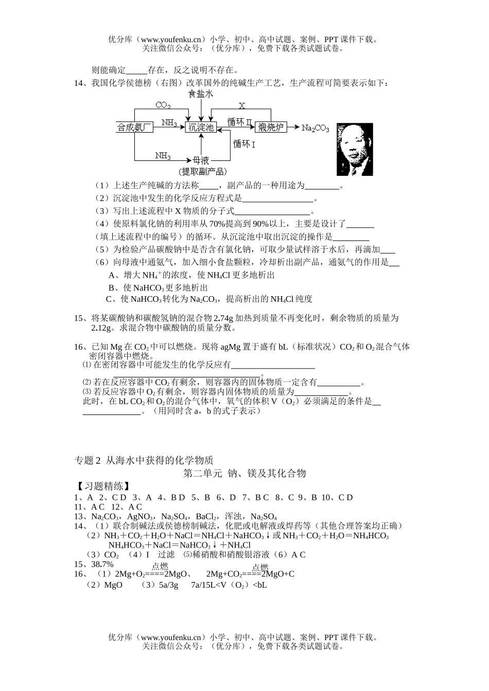 高考化学高考钠镁及其化合物基础练习试卷_第2页