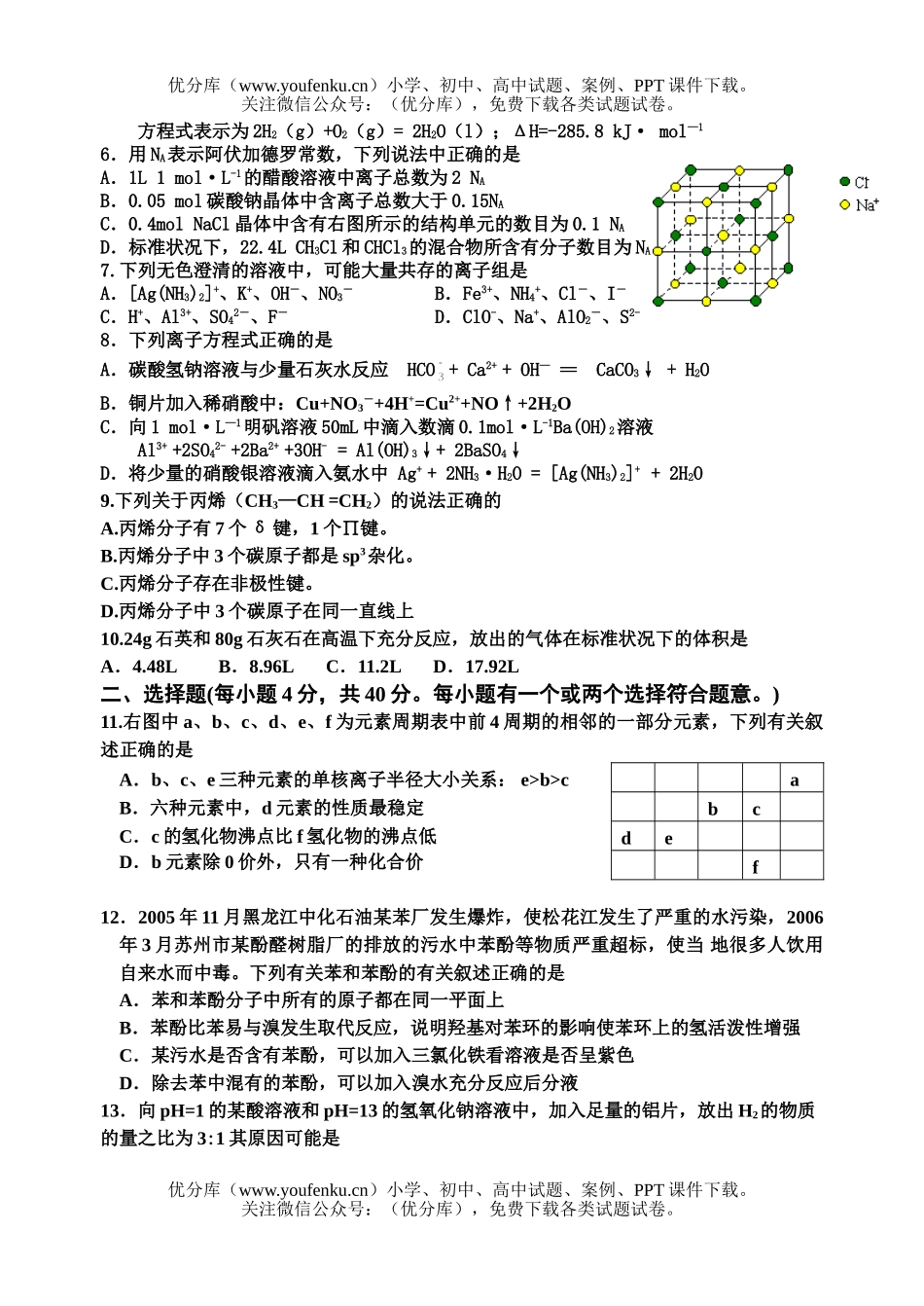 高考化学高考选择题专项训练3试卷_第2页