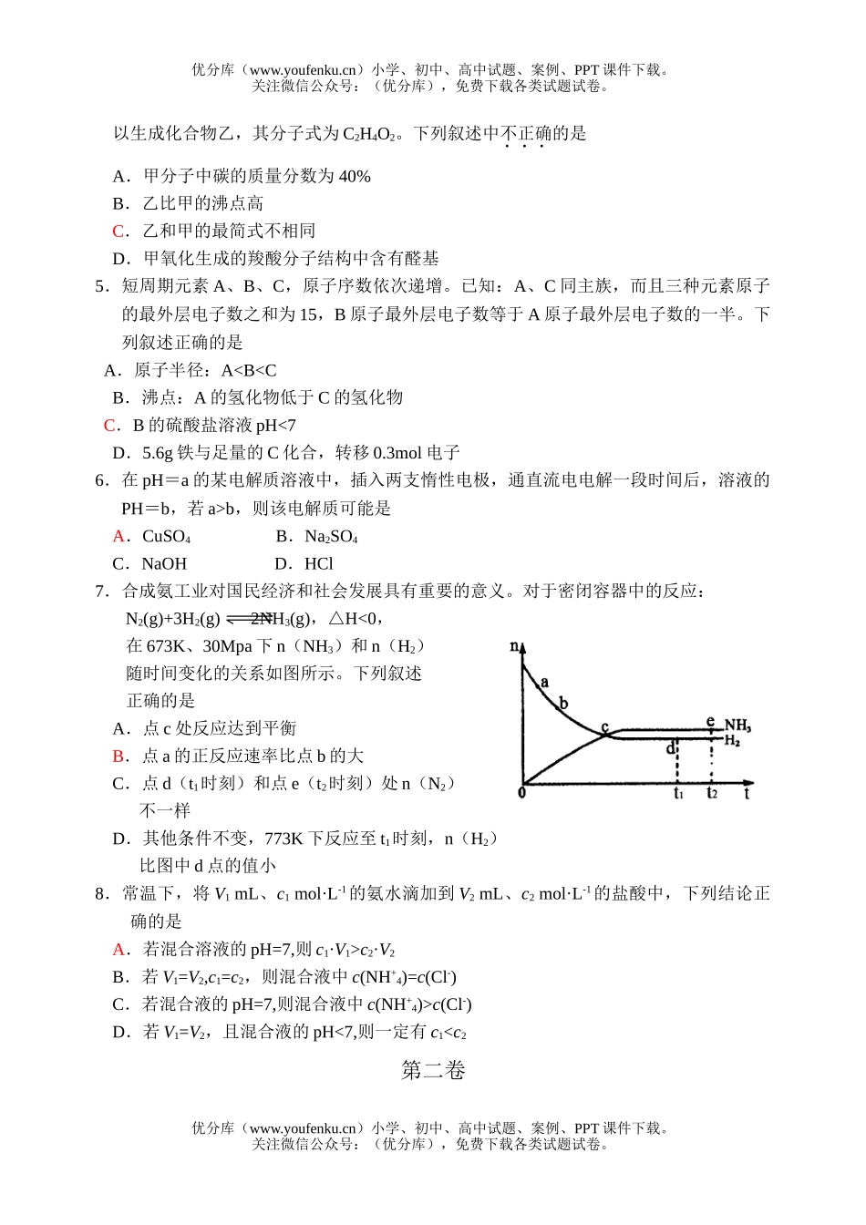 高考化学高考预测试卷_第2页