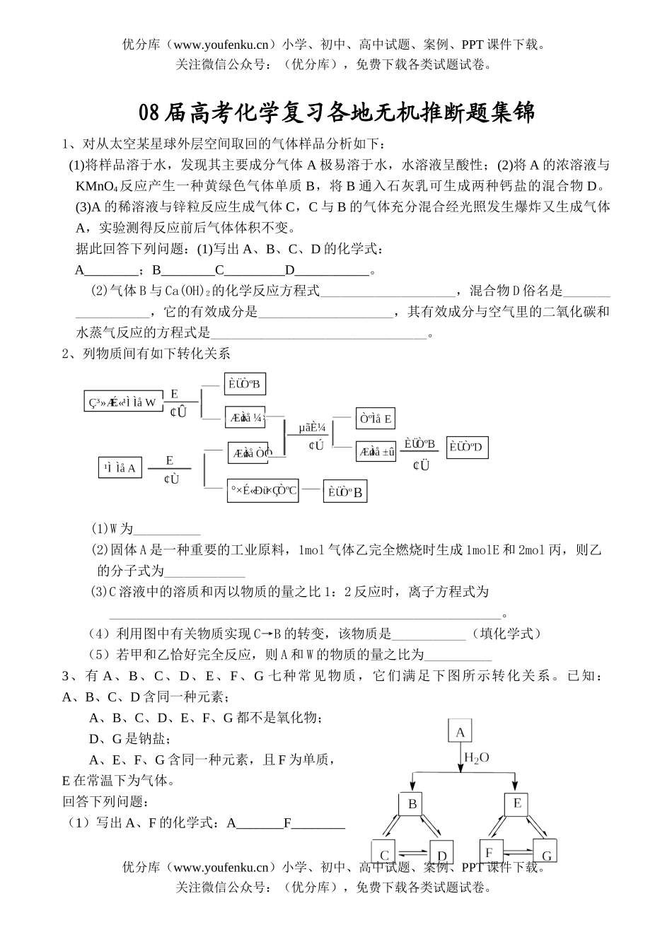 高考化学08届高考复习各地无机推断题集锦试卷_第1页