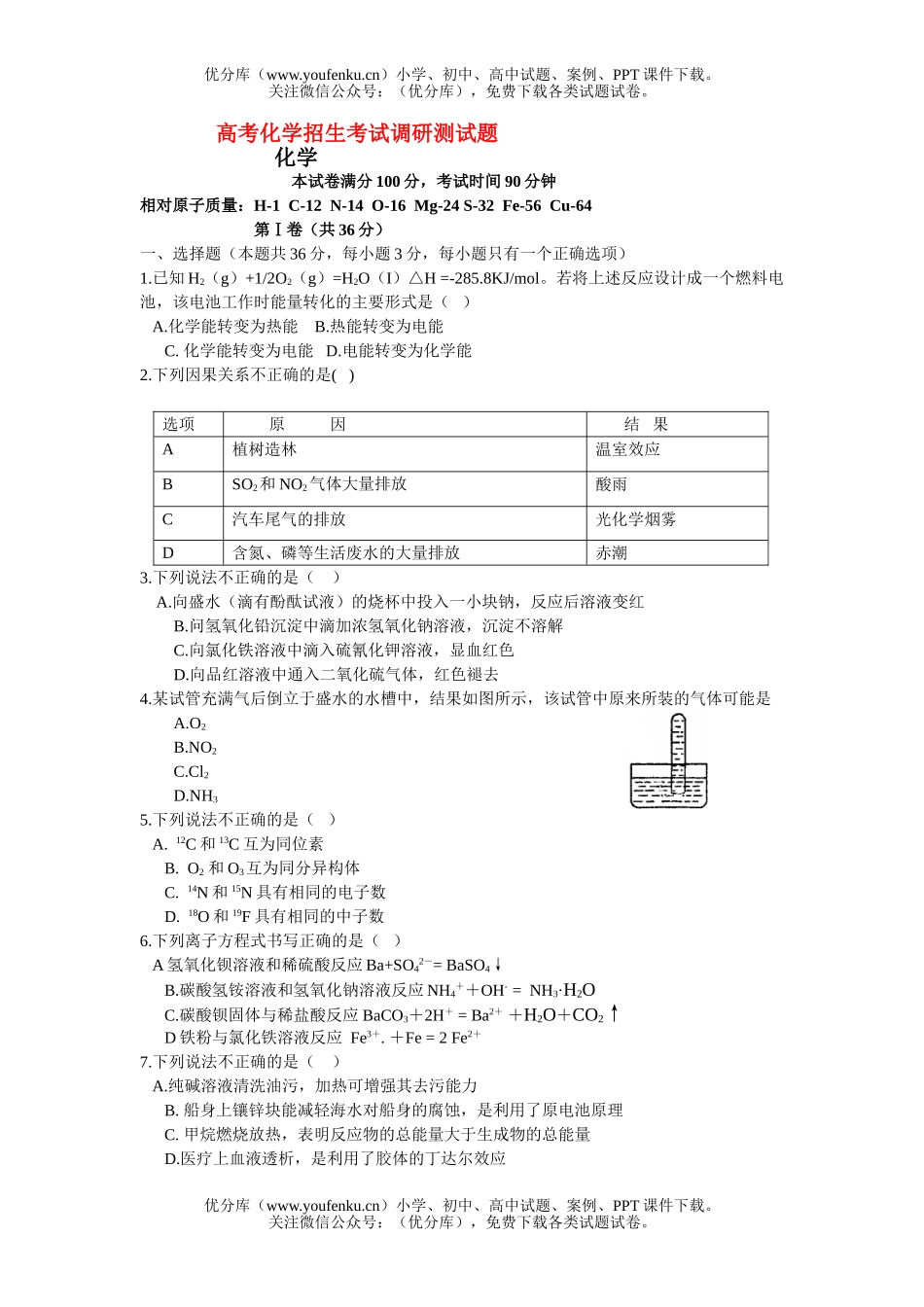 高考化学高考招生考试调研测试卷_第1页