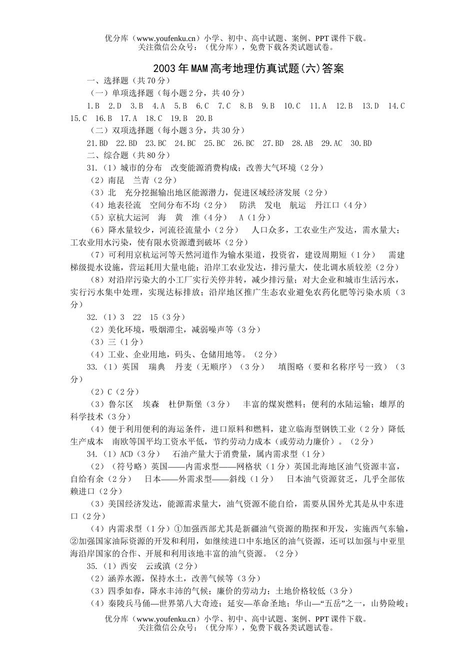 高考地理高考仿真(六)试卷_第1页