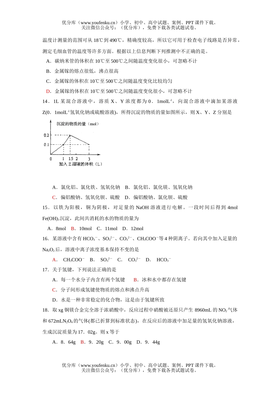 高考化学高考选择题训练6试卷_第3页