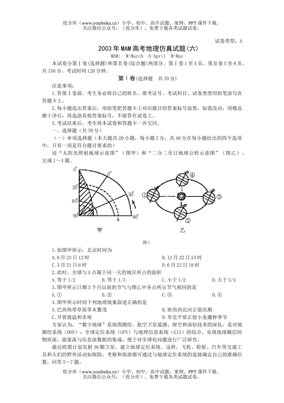 高考地理高考仿真(六)试卷_第1页