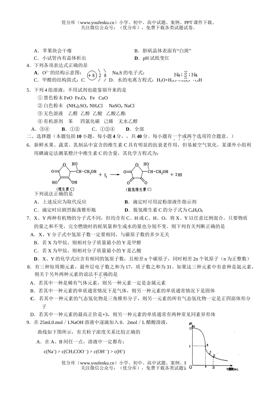 高考化学高考模拟试卷_第2页