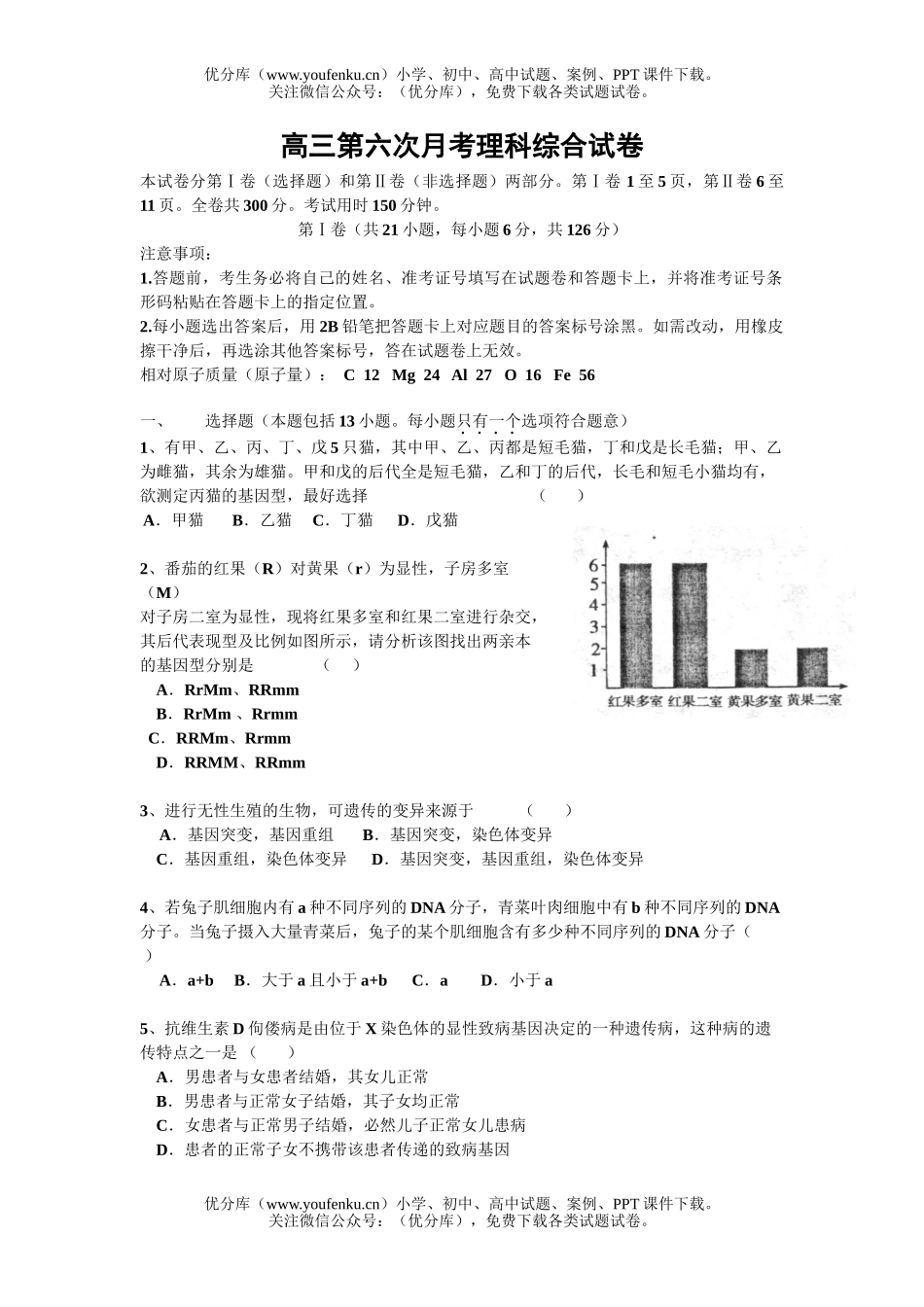 高中综合第六次月考理科综合试卷_第1页