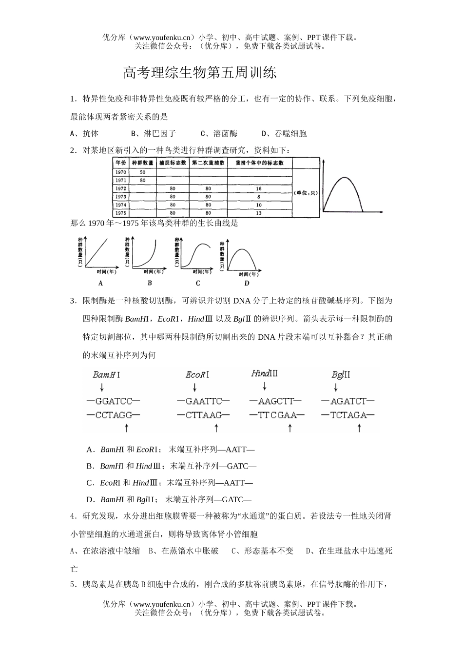 高中综合高考理综第五周训练试卷_第1页