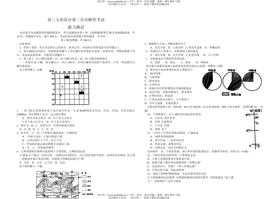 文科综合文科综合第二次诊断性考试卷_第1页