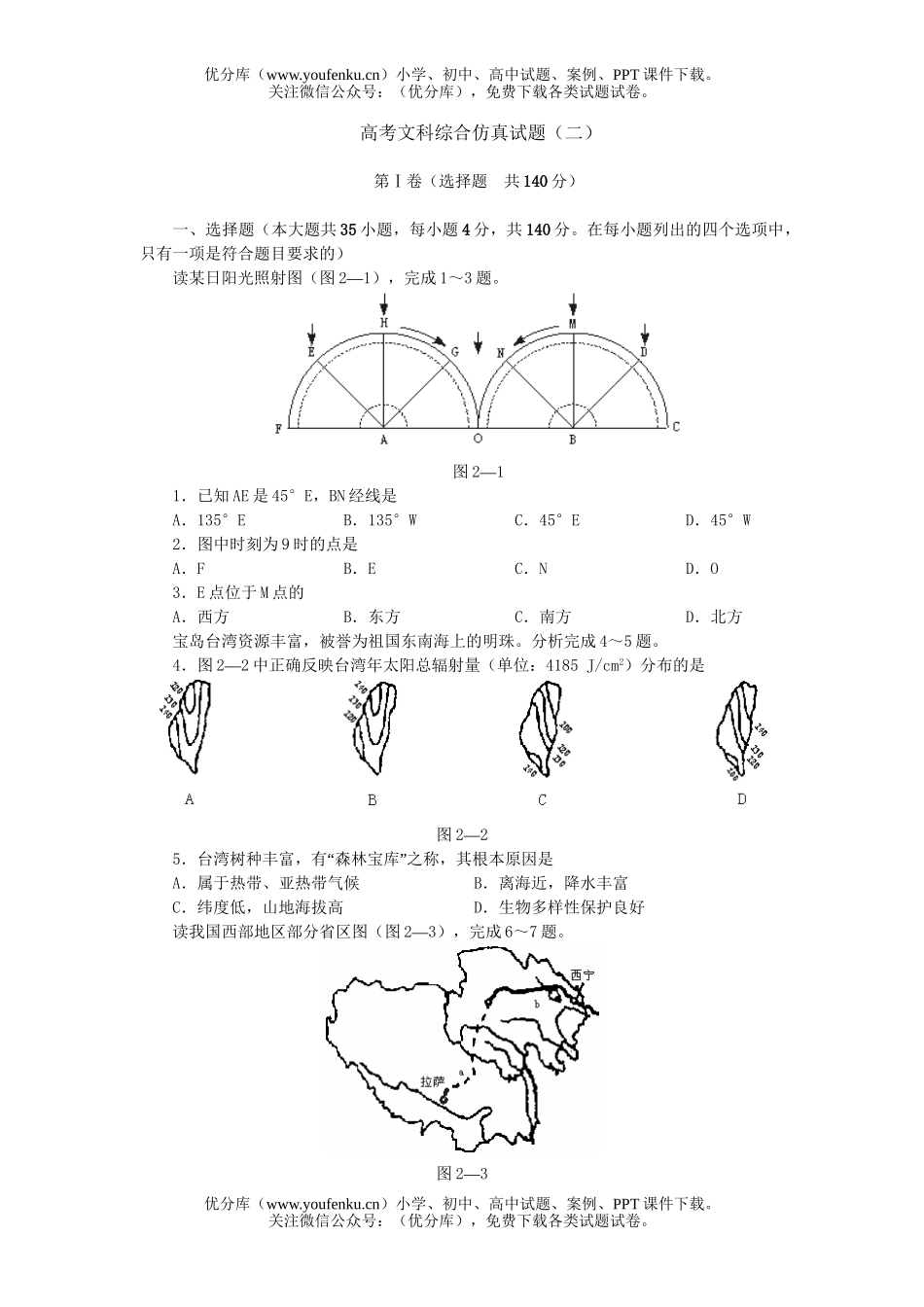 文科综合高考文科综合仿真(二)试卷_第1页