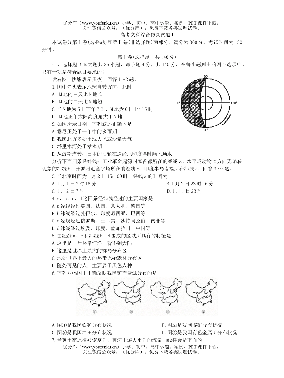 文科综合高考文科综合仿真1试卷_第1页