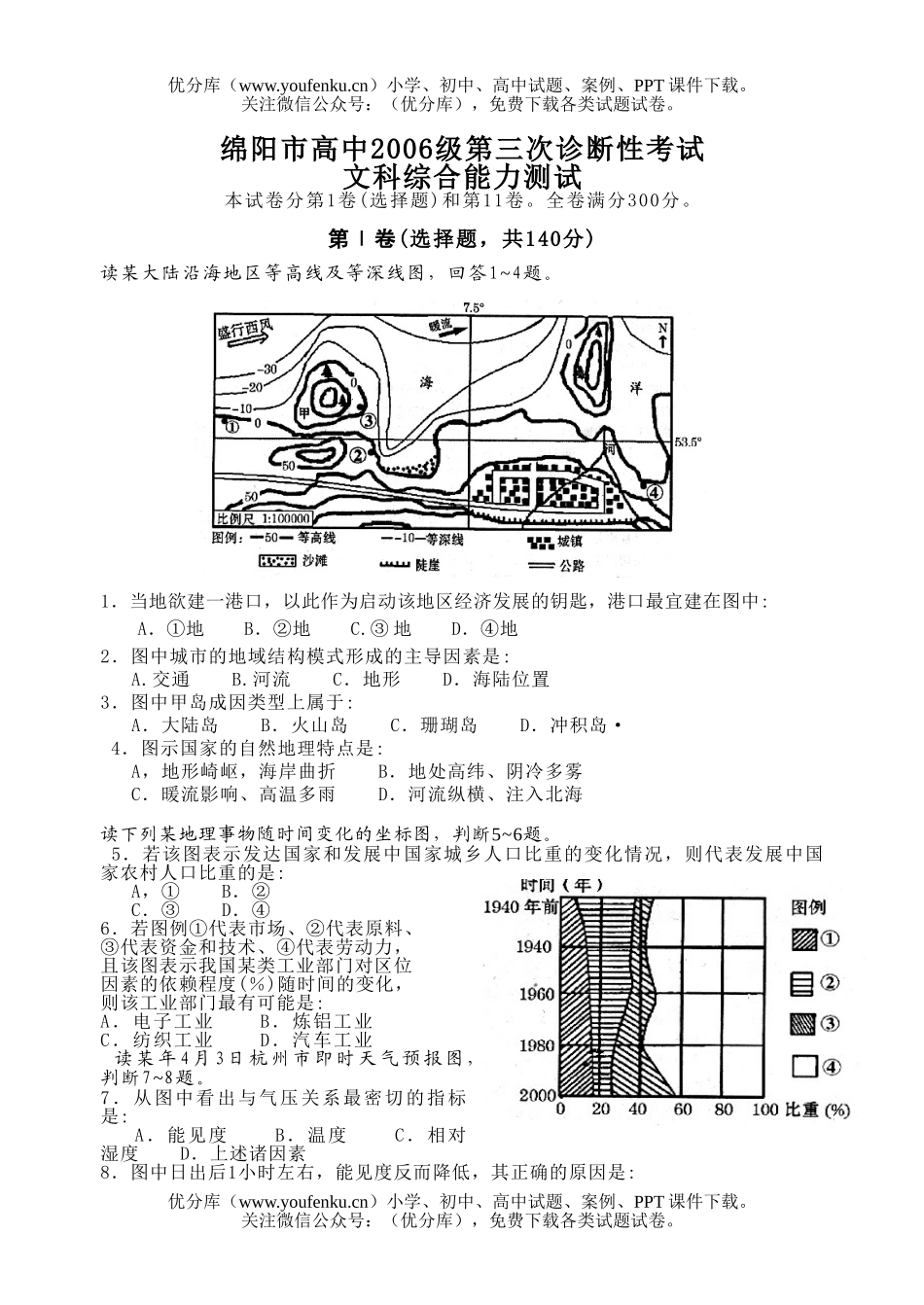 高考地理2006绵阳三诊文综(部分)试卷_第1页