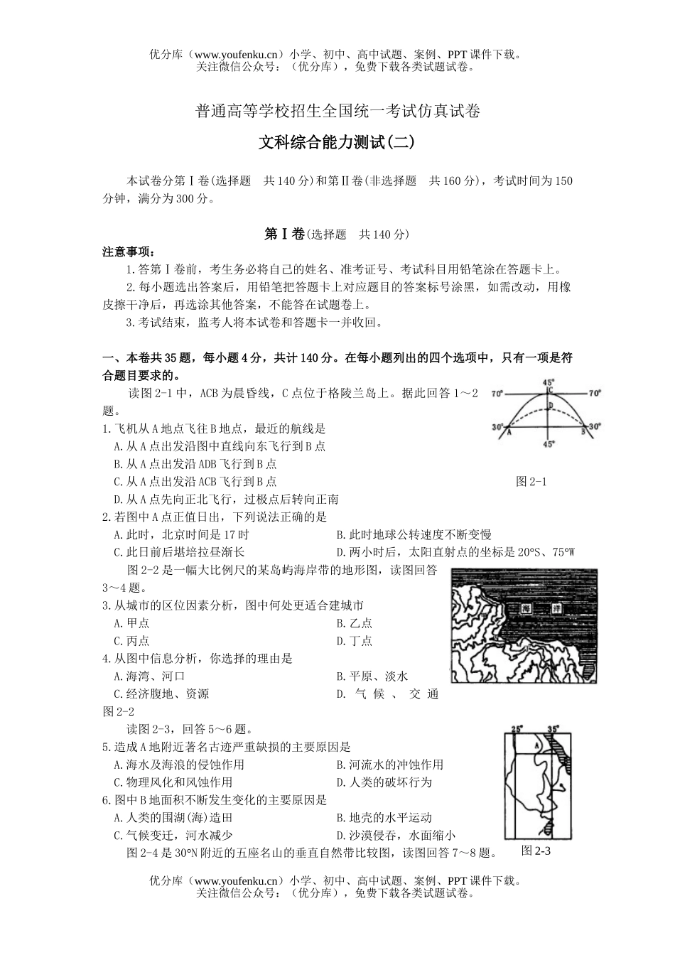 文科综合高考文科综合模拟仿真试卷_第1页