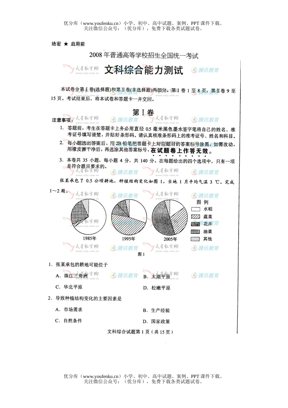 文科综合2008年普通高等学校招生全国统一考试文科综合江西试卷_第1页