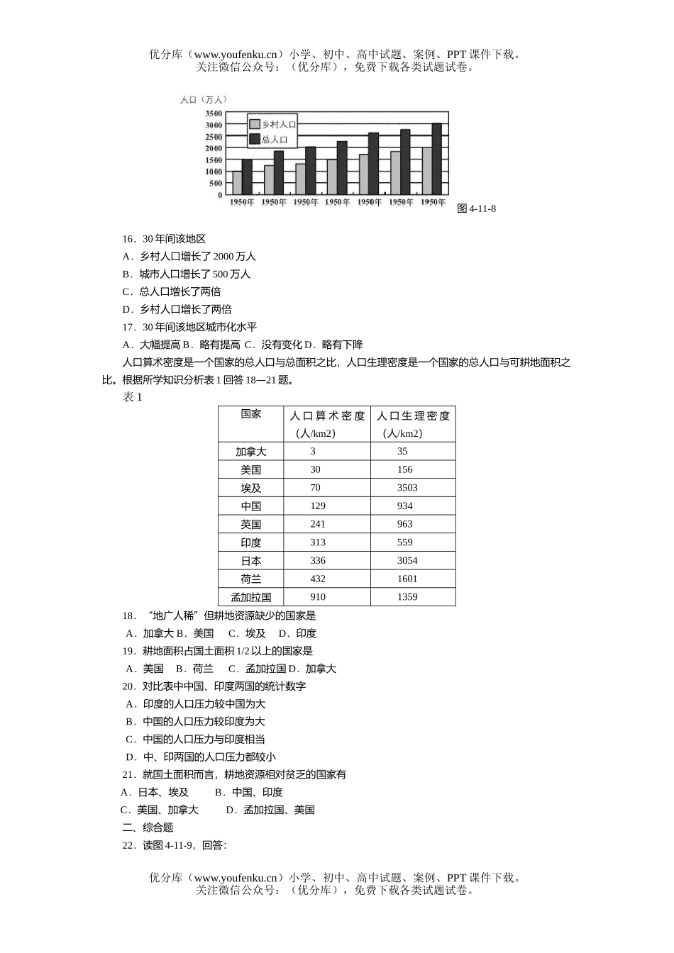 高考地理高考人口与环境过关训练试卷_第3页