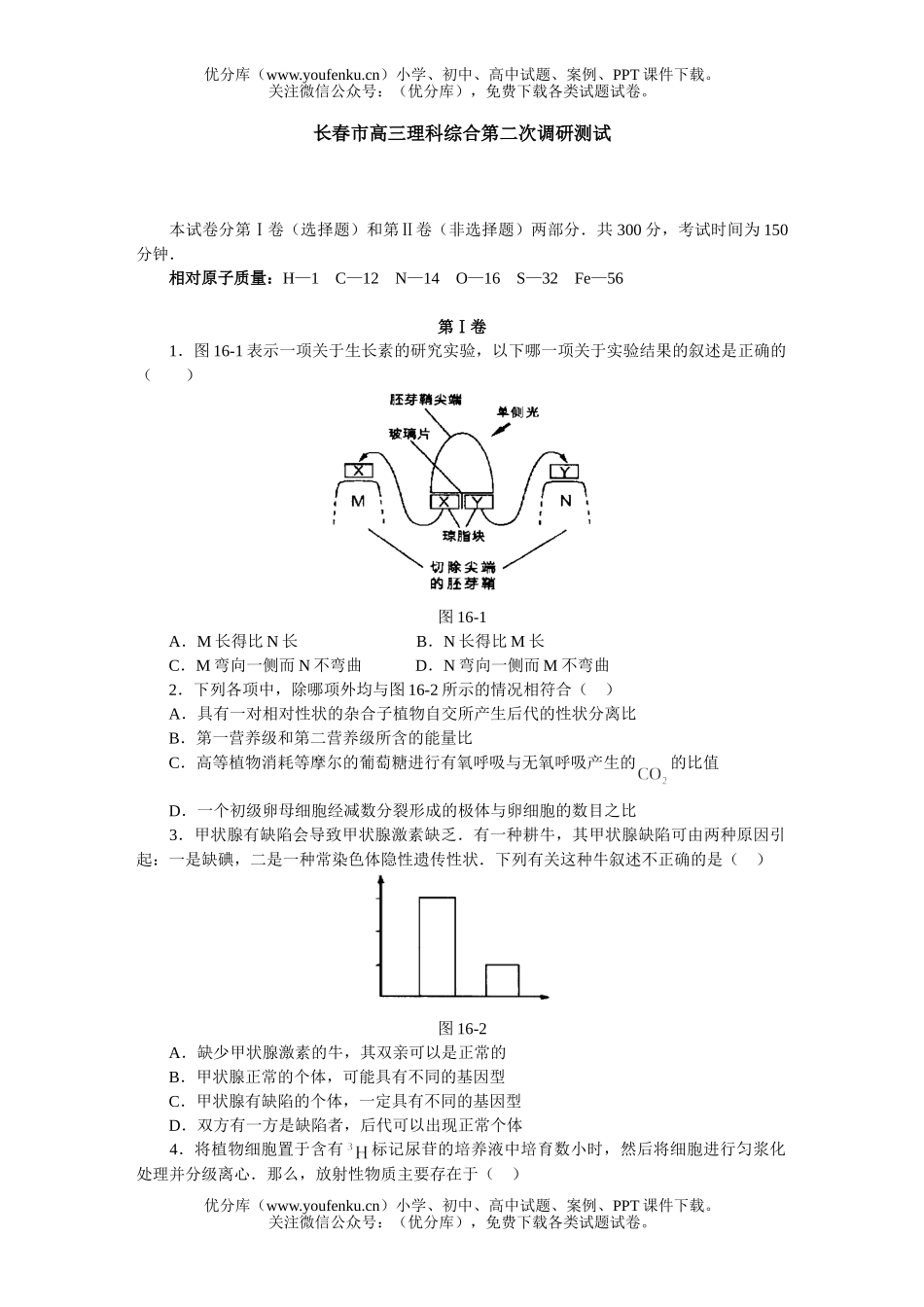 理科综合长春市理科综合第二次调研测试卷_第1页