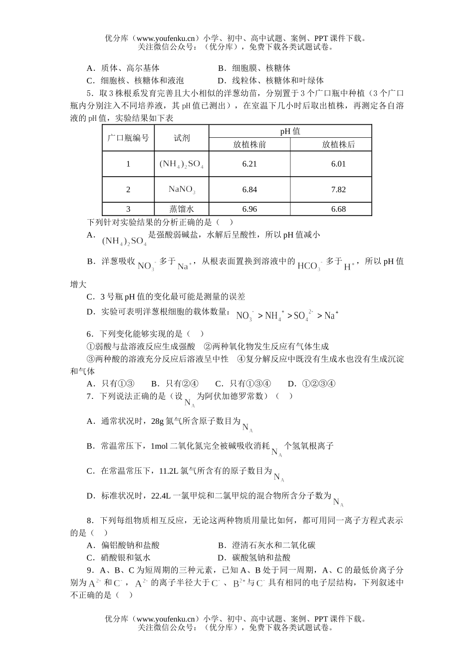 理科综合长春市理科综合第二次调研测试卷_第2页