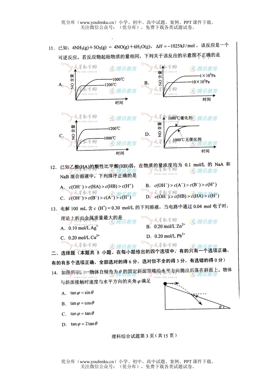 理科综合2008年普通高等学校招生全国统一考试理科综合福建试卷_第3页