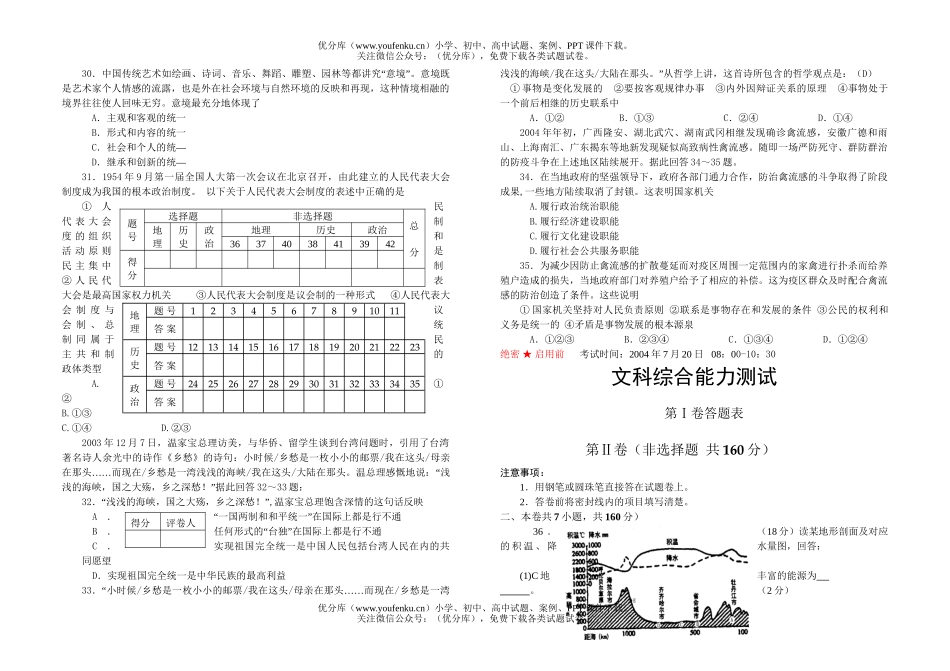 文科综合文科综合能力测试统一考试卷_第2页
