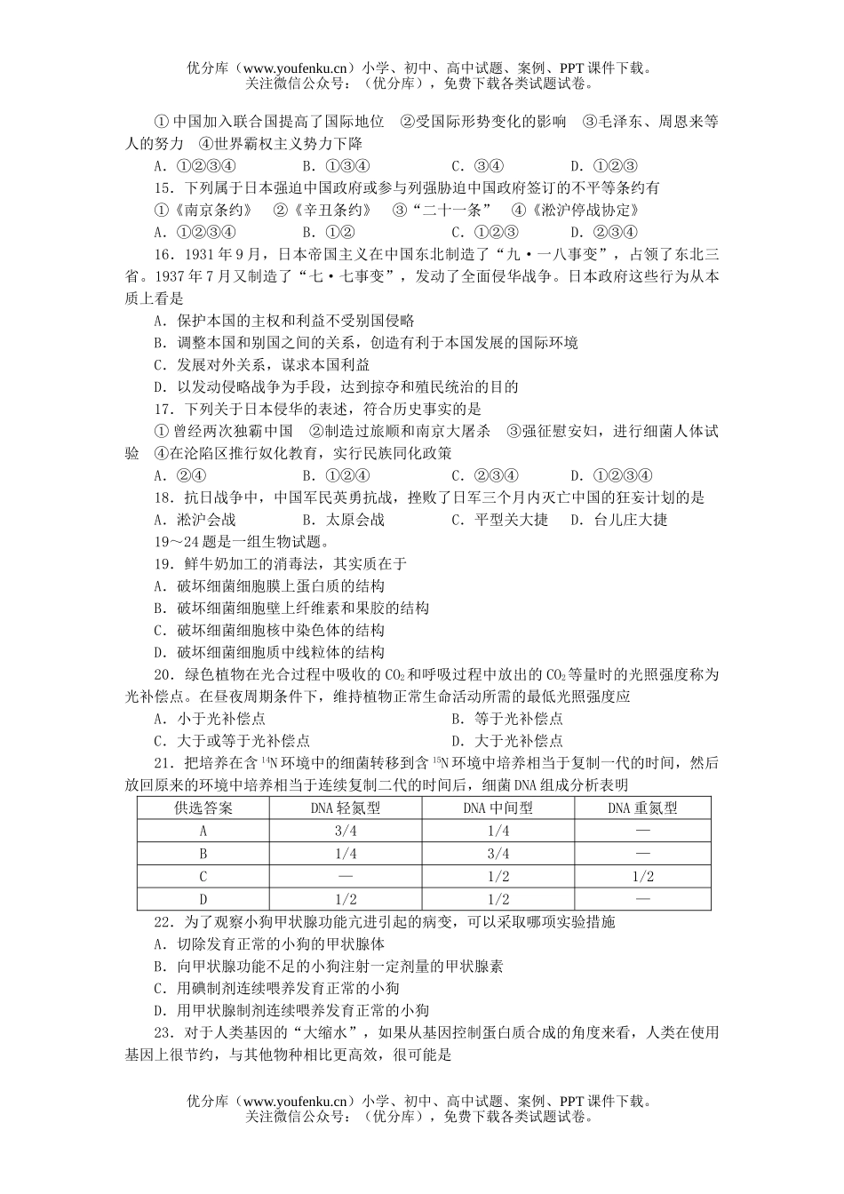 高考历史全国统一标准测试大综合(二)试卷_第2页