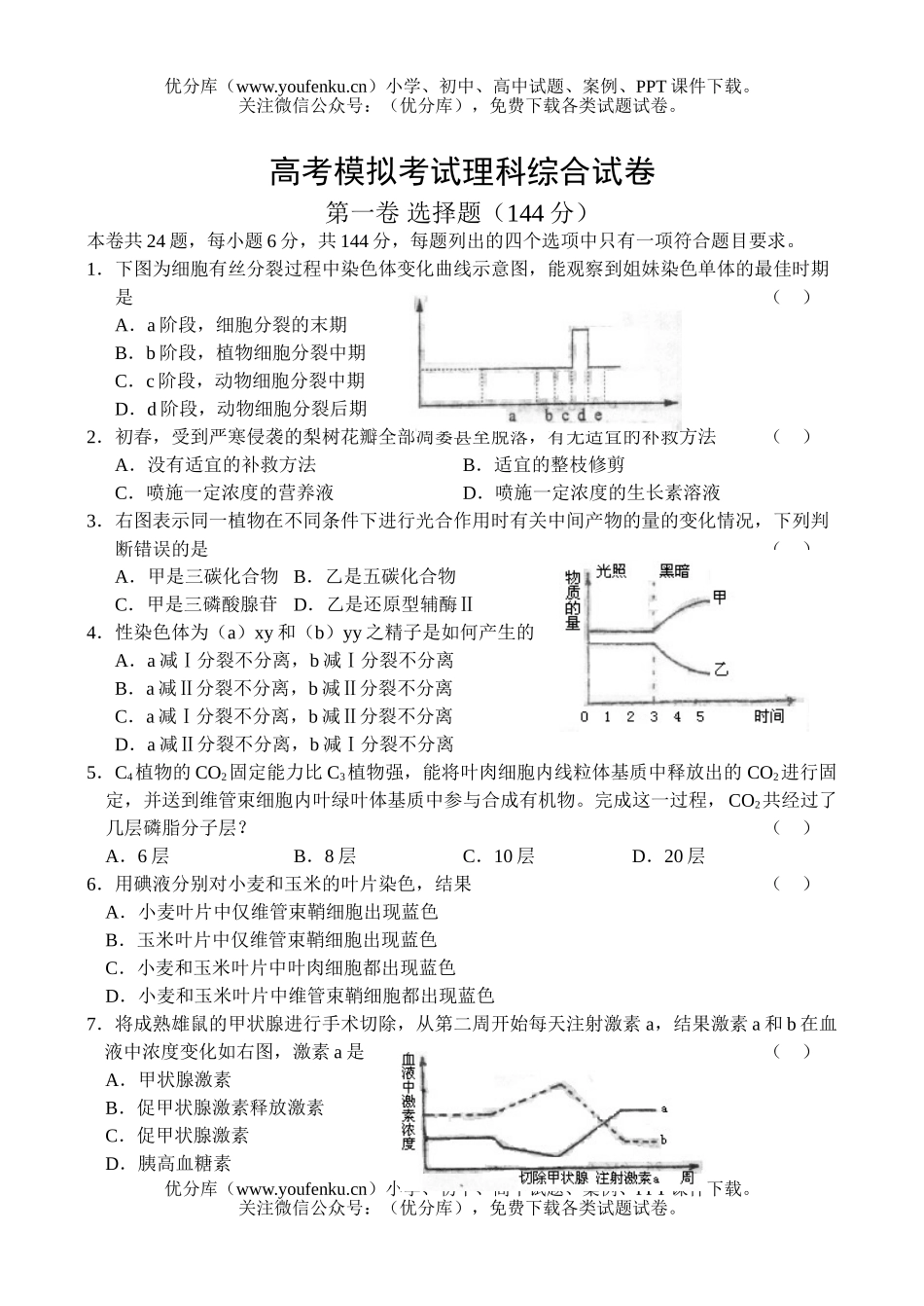 理科综合高考模拟考试理科综合试卷_第1页