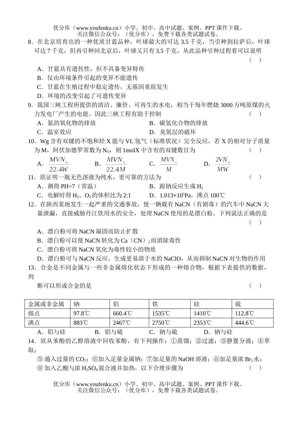 理科综合高考模拟考试理科综合试卷_第2页