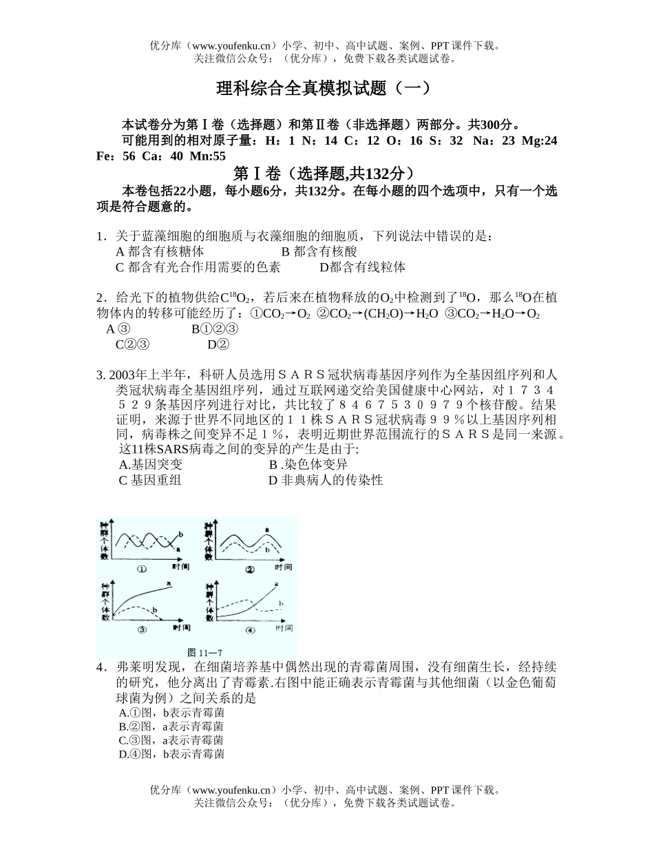 理科综合高考理科综合全真模拟(一)试卷_第1页