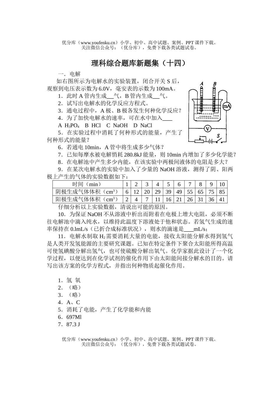 理科综合理科综合题库新题集(十四)试卷_第1页