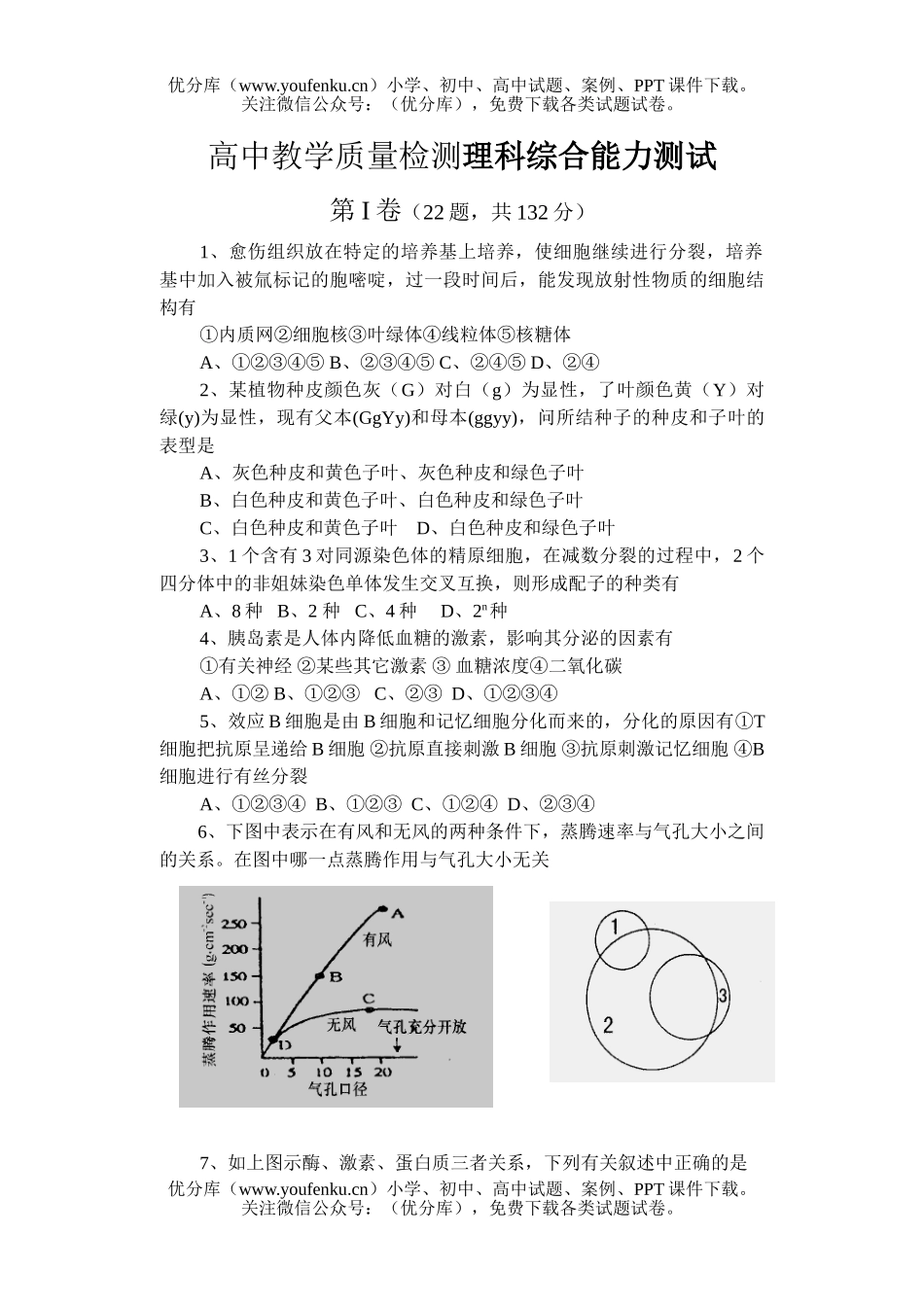 理科综合教学质量检测理科综合能力测试卷_第1页