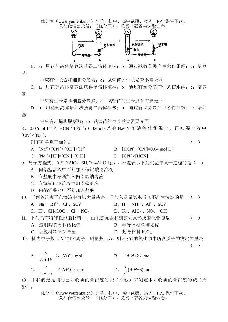 理科综合下学期理科综合同步测试(3)试卷_第3页