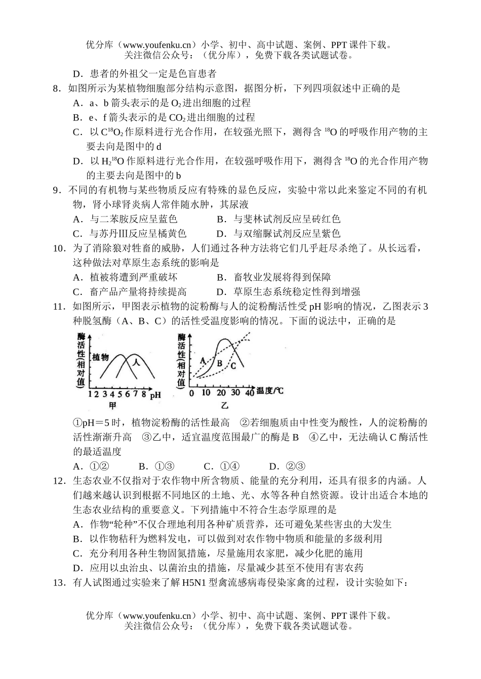 理科综合高考全国100所名校理综综合测(9)试卷_第2页