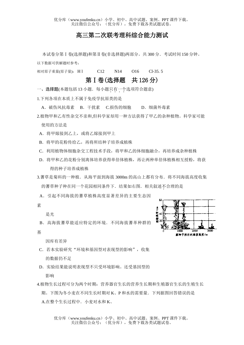 理科综合第二次联考理科综合能力测试卷_第1页