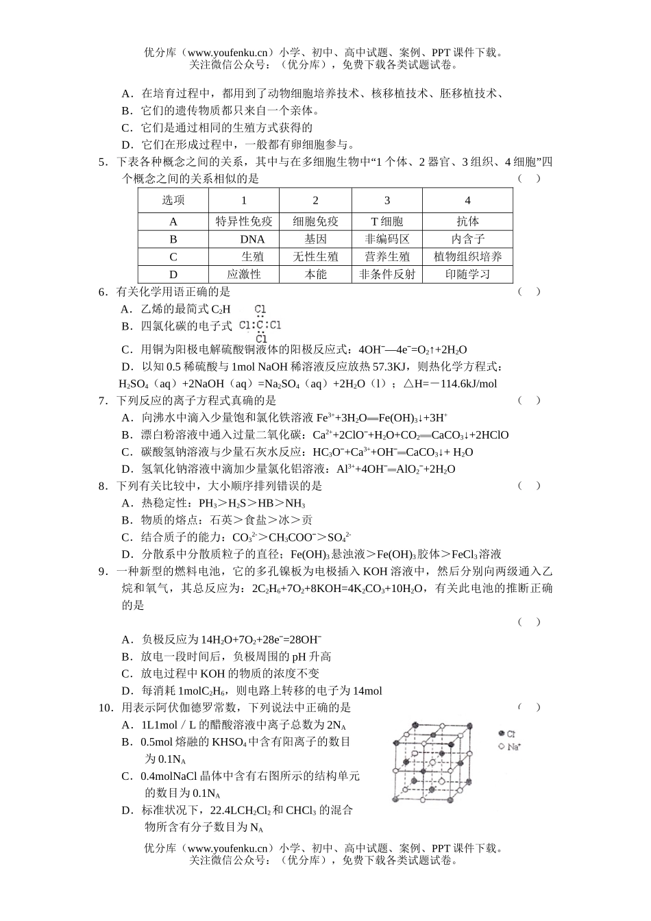 理科综合08届高理综第五次模拟考试卷_第2页