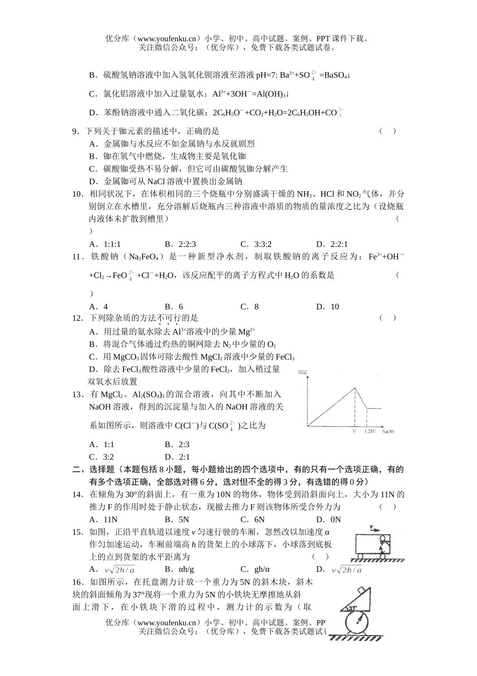 理科综合08届高理科综合第三次模拟考试卷_第2页