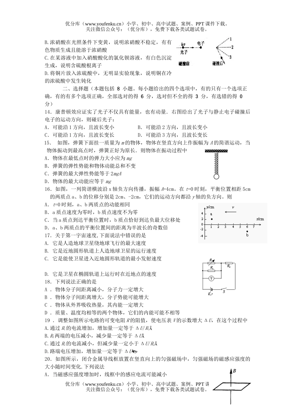 理科综合08级理综第六次大检测试卷_第3页