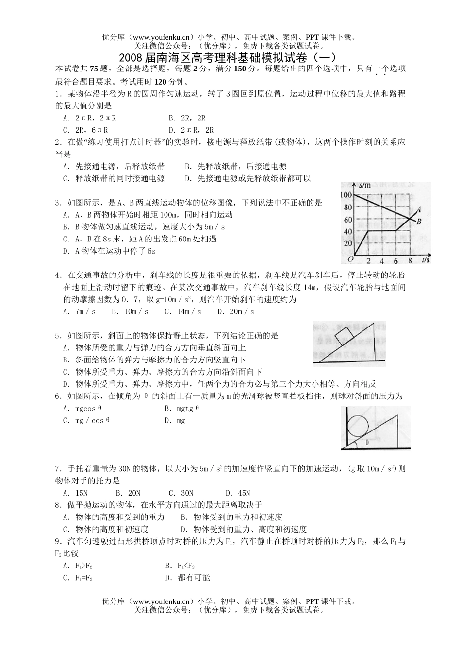 理科综合08届南海区高考理科基础模拟试卷_第1页