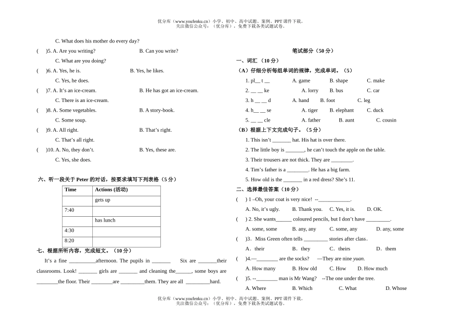 初中七年级英语入学水平测试卷_第2页