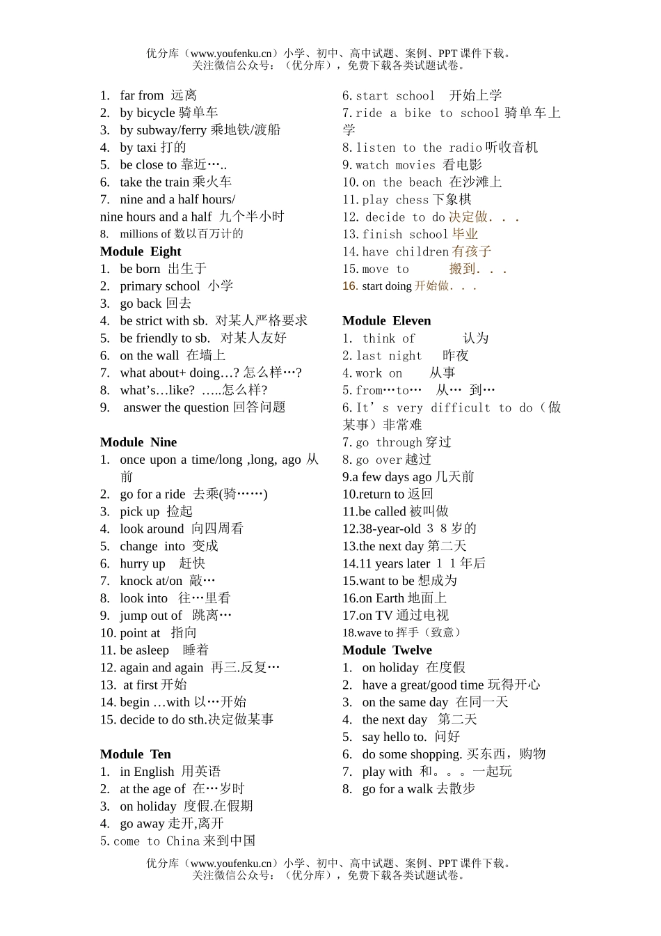 初中七年级英语外研下学期词组试卷_第2页