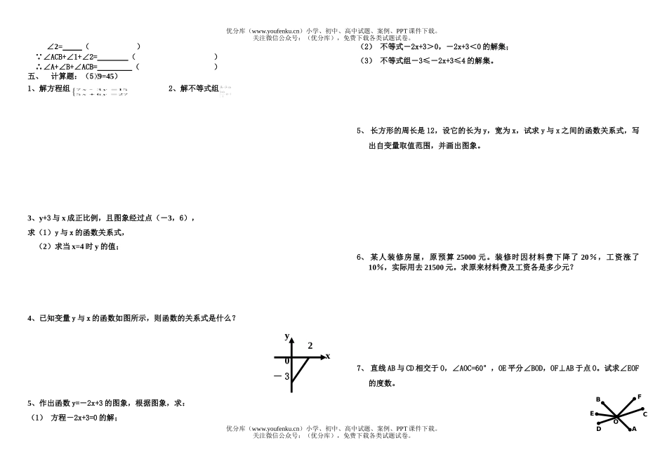 初中七年级数学下学期期末模拟1试卷_第2页