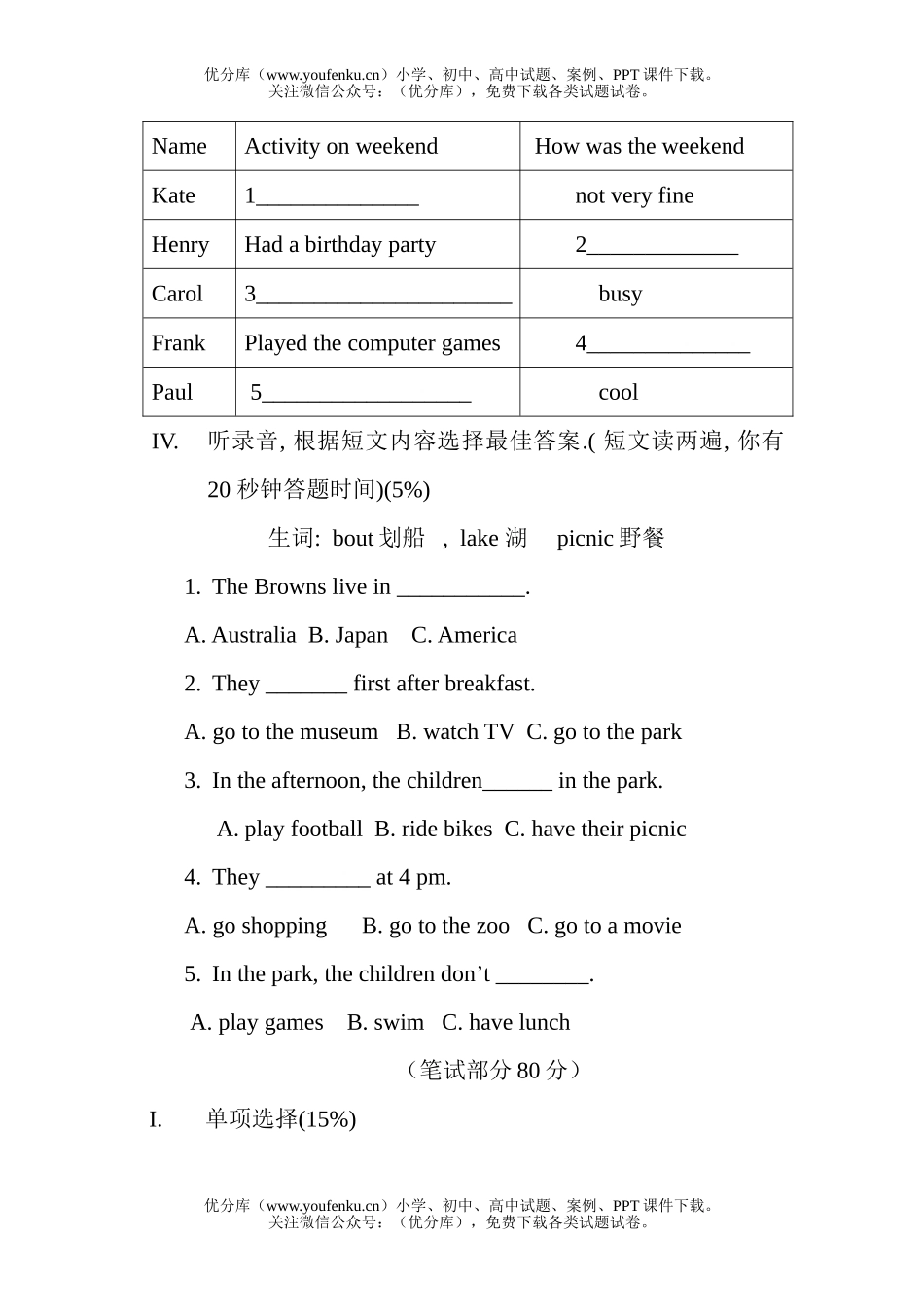 初中七年级英语新目标下学期unit7-9单元测试卷_第1页