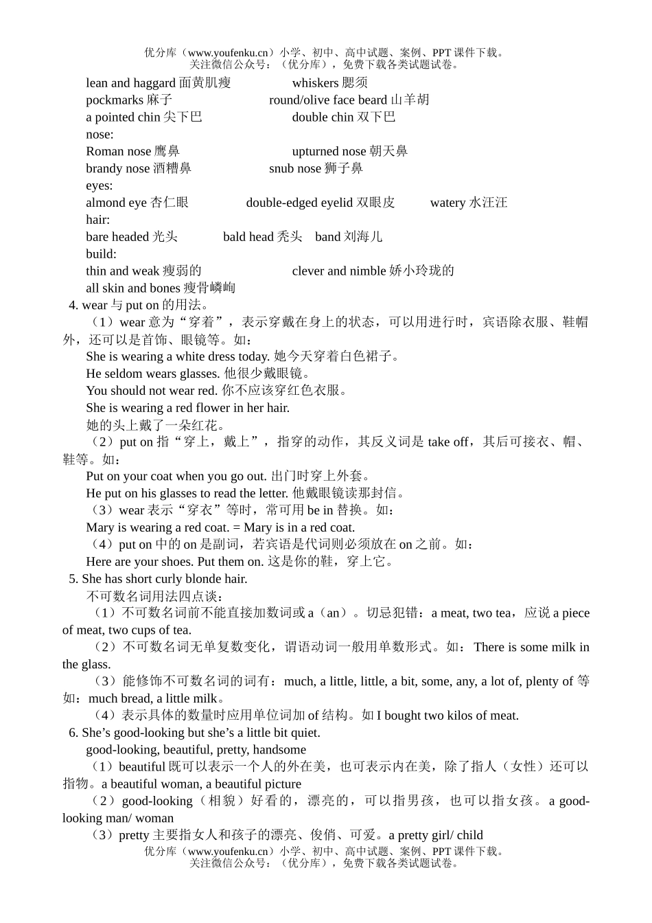 初中七年级英语新目标下册Unit 7  What does he look like试卷_第2页