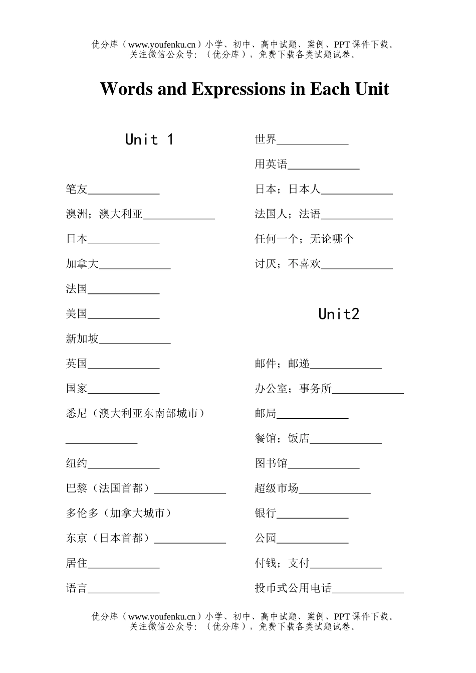 初中七年级英语新目标下册Unit 1-12单词测(含文化单元)试卷_第1页