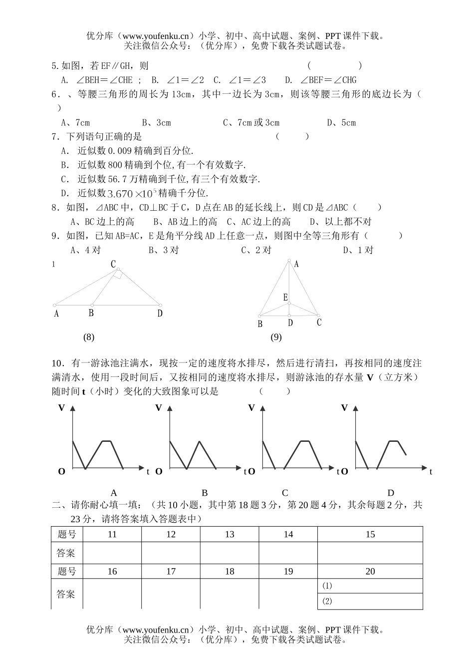 初中七年级数学第二学期期未考试卷_第2页